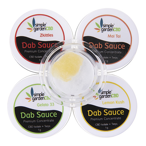 Group shot of our 1g premium Dab Sauce concentrates with CBD isolate and terpenes