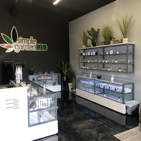 Interior view of Arden cbd shop with a variety of cbd products displayed.