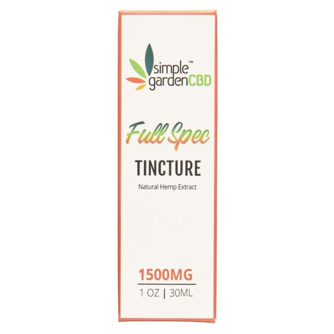 Packaging for 1500mg Full Spectrum Tincture from Simple Garden CBD.
