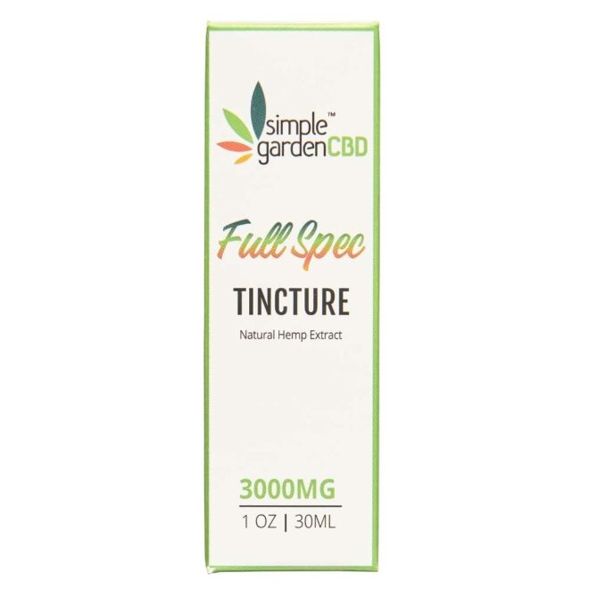 Packaging for 3000mg Full Spectrum Tincture from Simple Garden CBD.