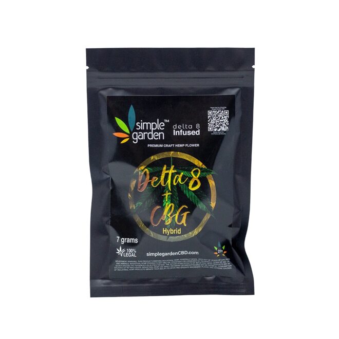 Front package of 7 grams Delta 8 CBG Flower sold online by Simple Garden.