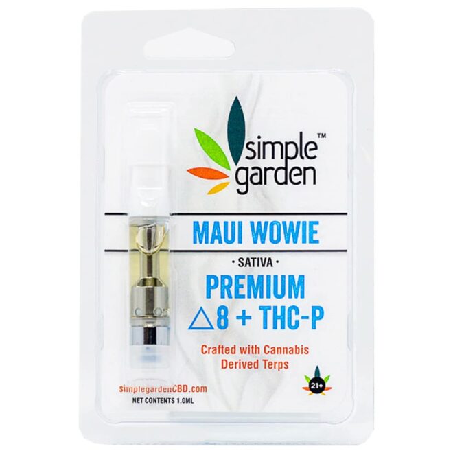 Delta 8 + THCP vape cartridge in Maui Wowie flavor sold online from Simple Garden.