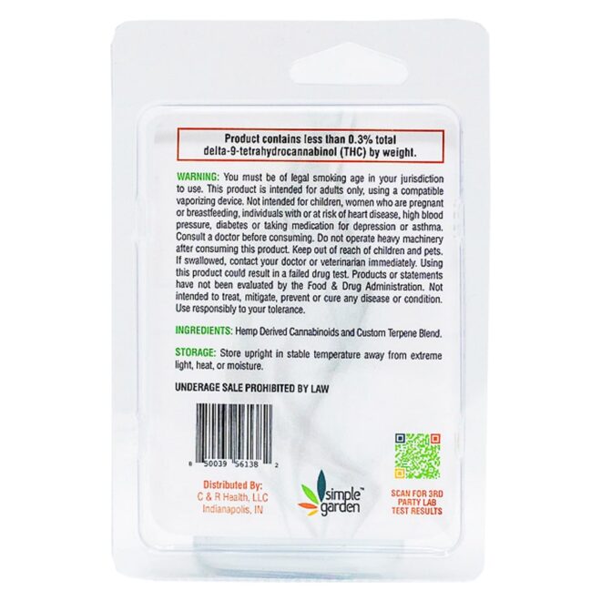 Premium Green Crack flavor HHC Vape Cart for sale online from Simple Garden.