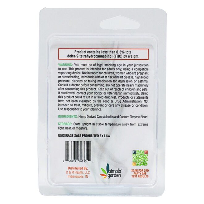 Premium Thin Mint Cookies flavor HHC Vape Cart for sale online from Simple Garden.