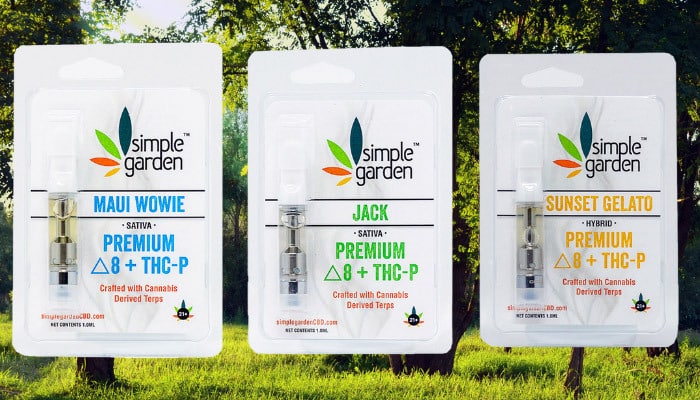 Three Delta 8 THCP Vape Carts near Glendale CA ordered online from Simple Garden.