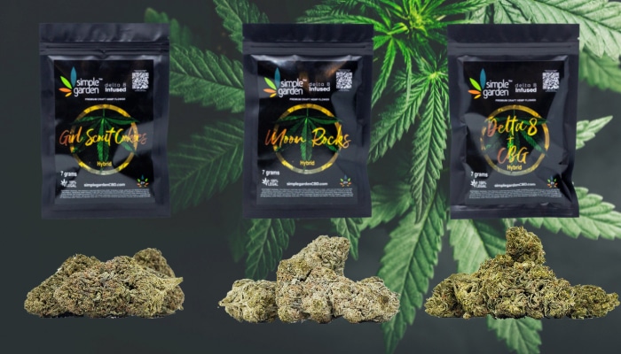 Front packaging and buds for Delta 8 Flower in Chesapeake, Virginia bought from Simple Garden.