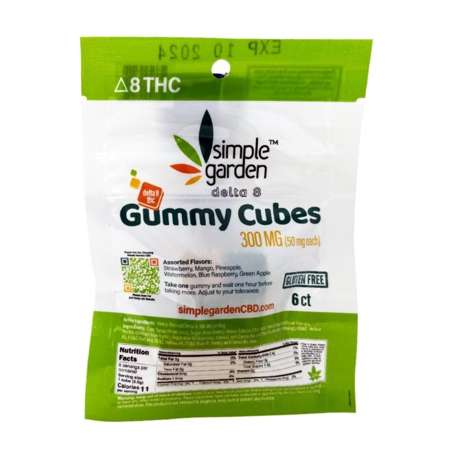 6-count 50mg Delta 8 THC Gummies sold online and in store by Simple Garden.