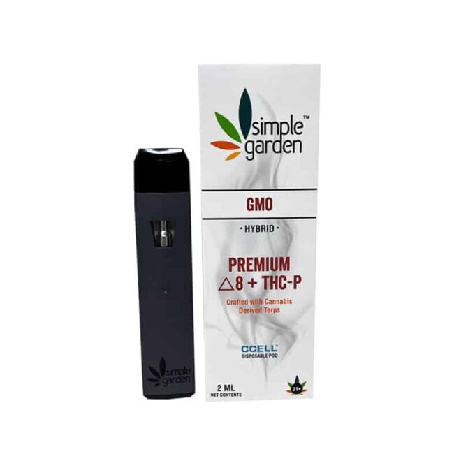 2ml GMO Delta 8 + THC-P disposable vape sold online by Simple Garden.