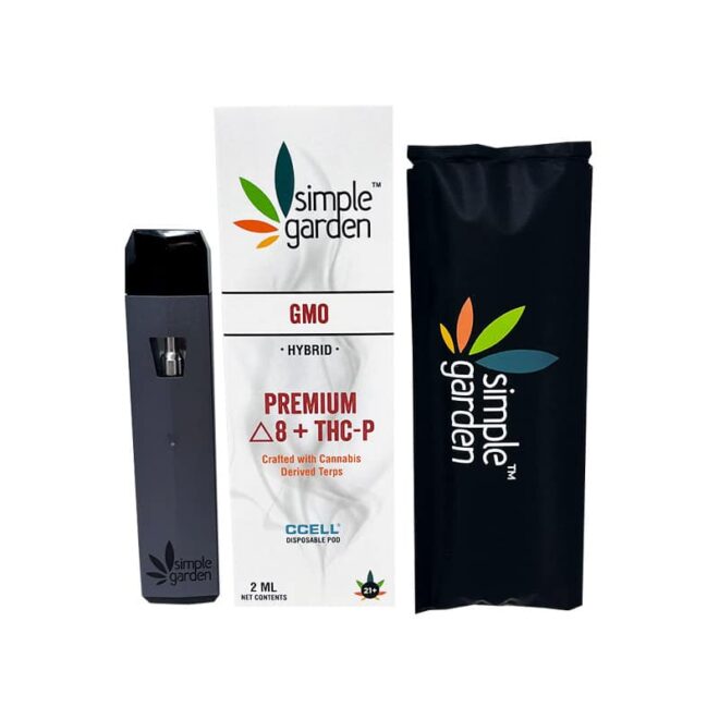 2ml GMO Delta 8 + THC-P disposable vape sold online by Simple Garden.