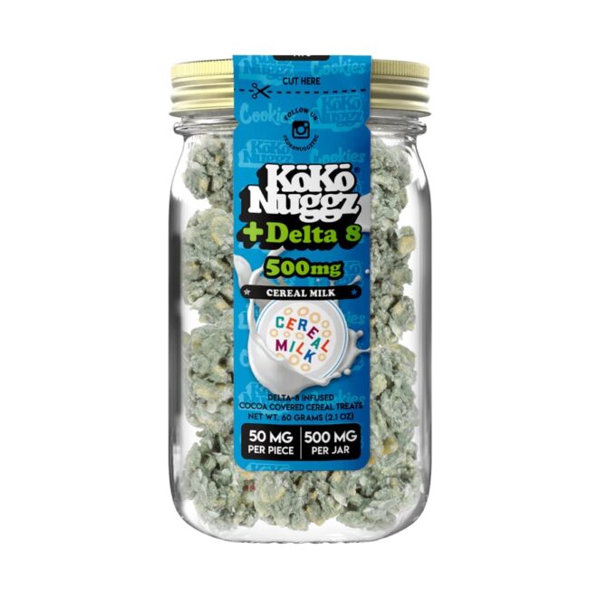 Jar of 500mg Cereal Milk Koko Nuggz Delta 8 THC Edibles for sale online by Simple Garden.