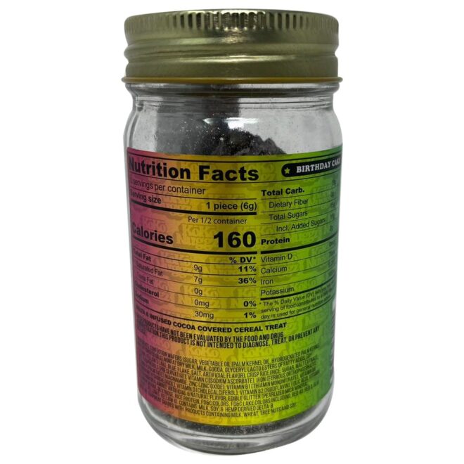 Back of the Birthday Cake Koko Nuggz Delta 8 Edibles Jar.