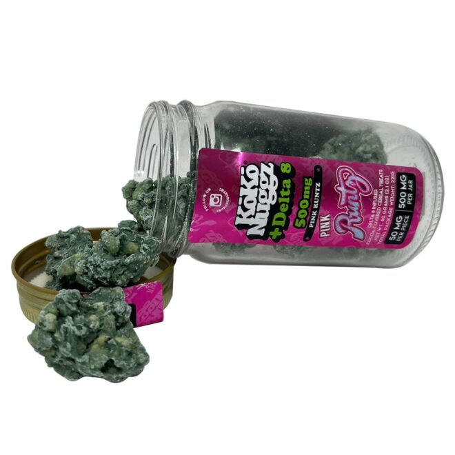 Side view of Pink Runtz Delta 8 THC Koko Nuggz Edibles sold by Simple Garden.