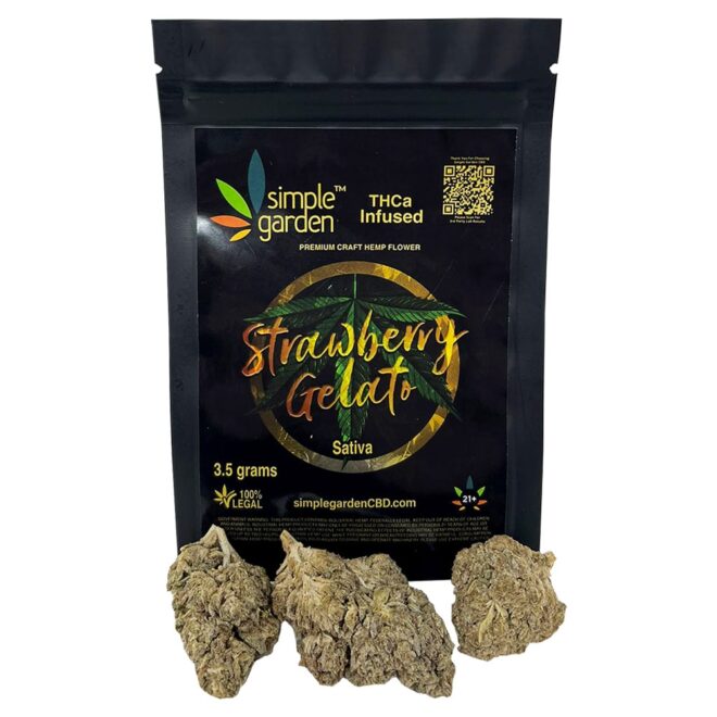 Strawberry Gelato THCa Infused Premium Craft Hemp Flower sold by Simple Garden.