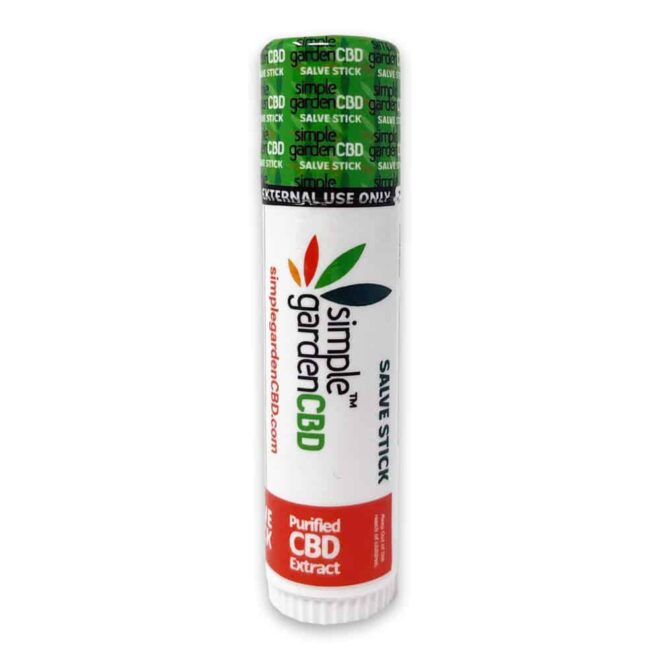Front view of the CBD topical Salve Stick sold online and in store from Simple Garden CBD.