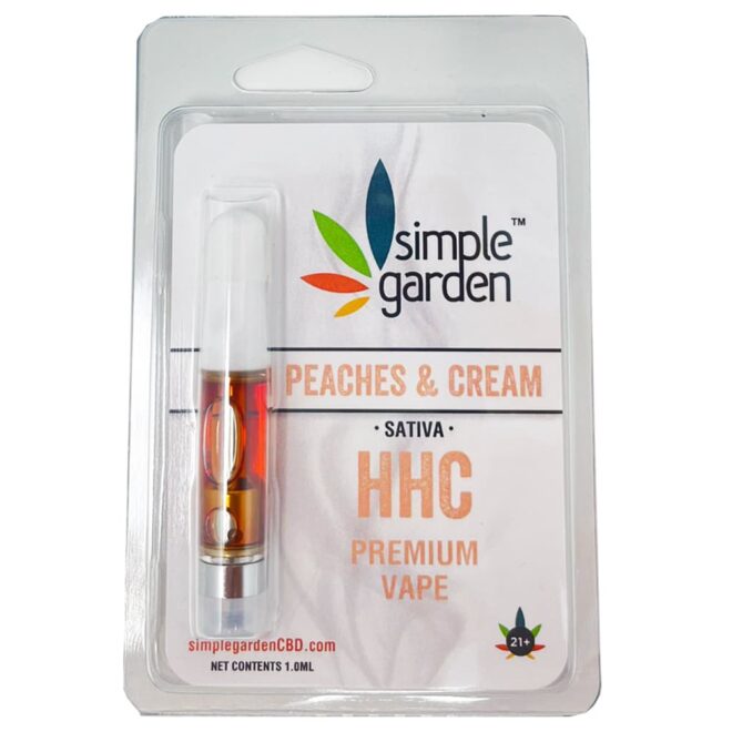 Front of Peaches & Cream HHC Vape Cart.