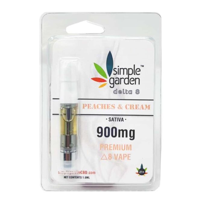 Peaches & Cream 900mg Delta 8 Vape Cart available online and in store from Simple Garden.