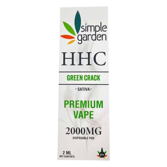 Front packaging of the Green Crack HHC Disposable Vape sold by Simple Garden.