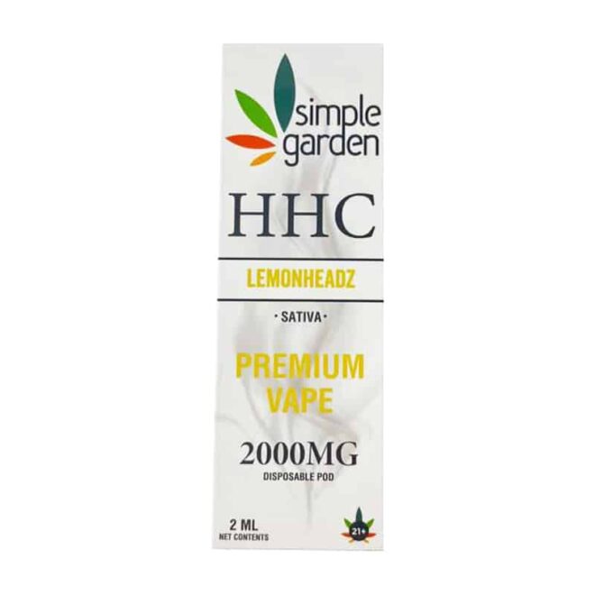 Front packaging of the Lemonheadz HHC Disposable Vape sold by Simple Garden.