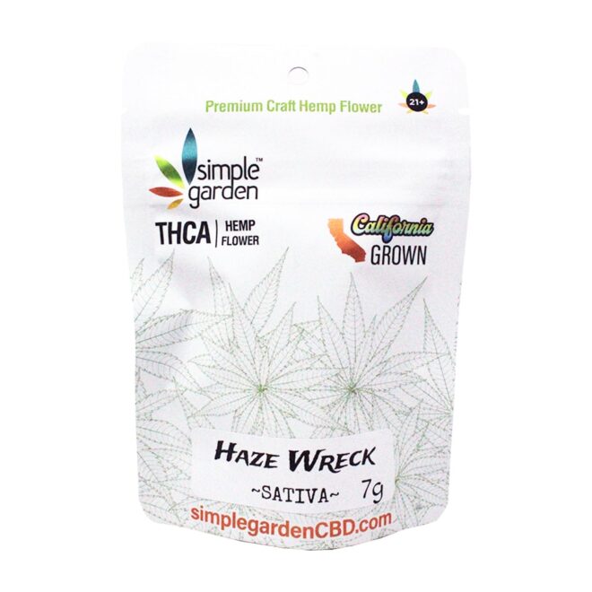 Front of 7g Haze Wreck THCa Flower sold by Simple Garden.