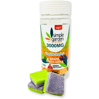 3000mg Double-Stacked Gummies - Delta-9 + Delta-8 + THCp (200mg each - 15 Count) - Grape-Green Apple